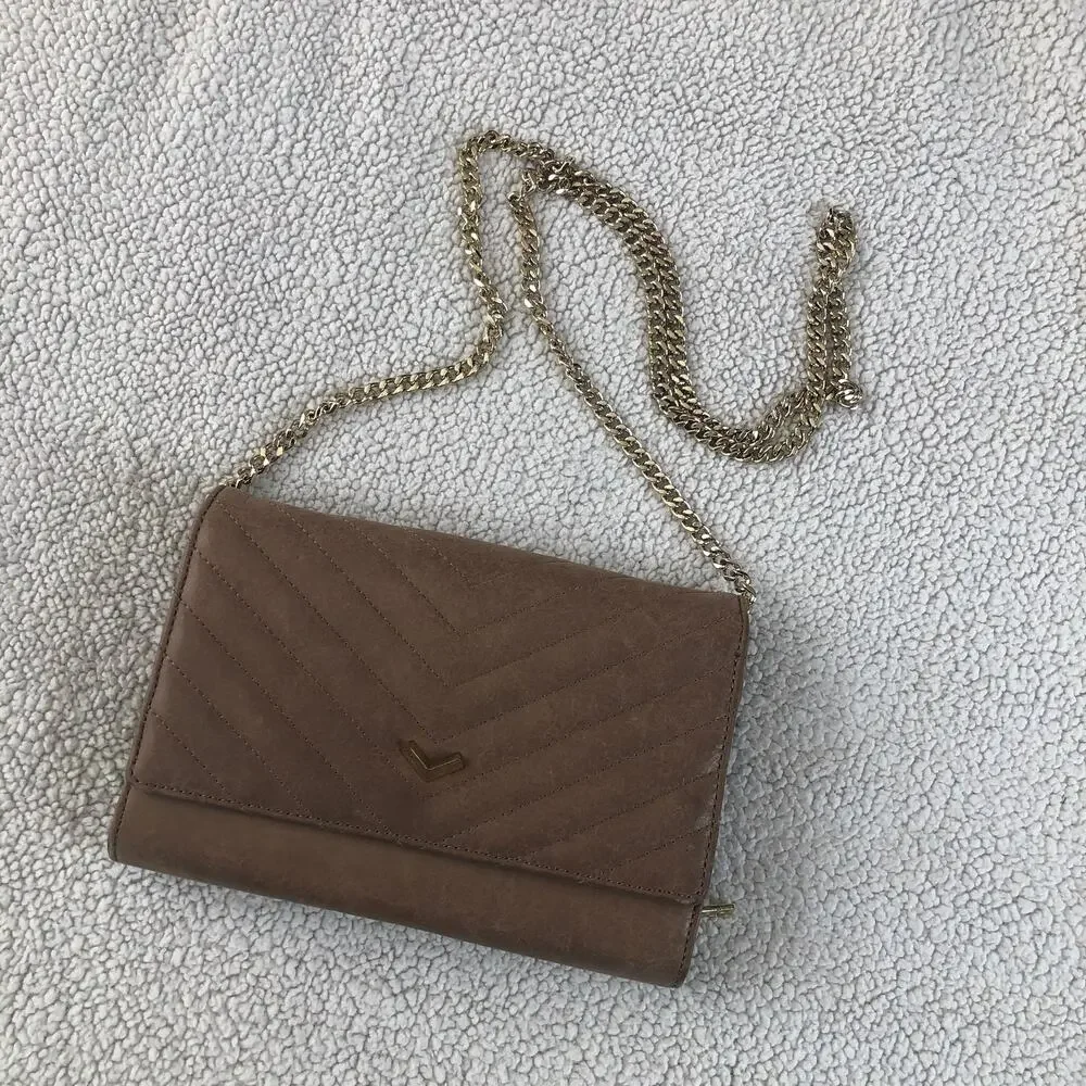 Botkier Soho quilted leather gold removable chain wallet mocha brown